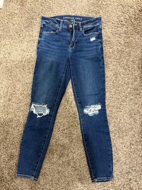 American Eagle Outfitters Navy Blue Ripped Skinny Jeans